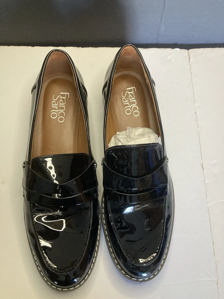Mocasines Franco Sarto Para Mujer Negro Charol Suela Penny Talla 8M Nuevos Foto 2 de 4