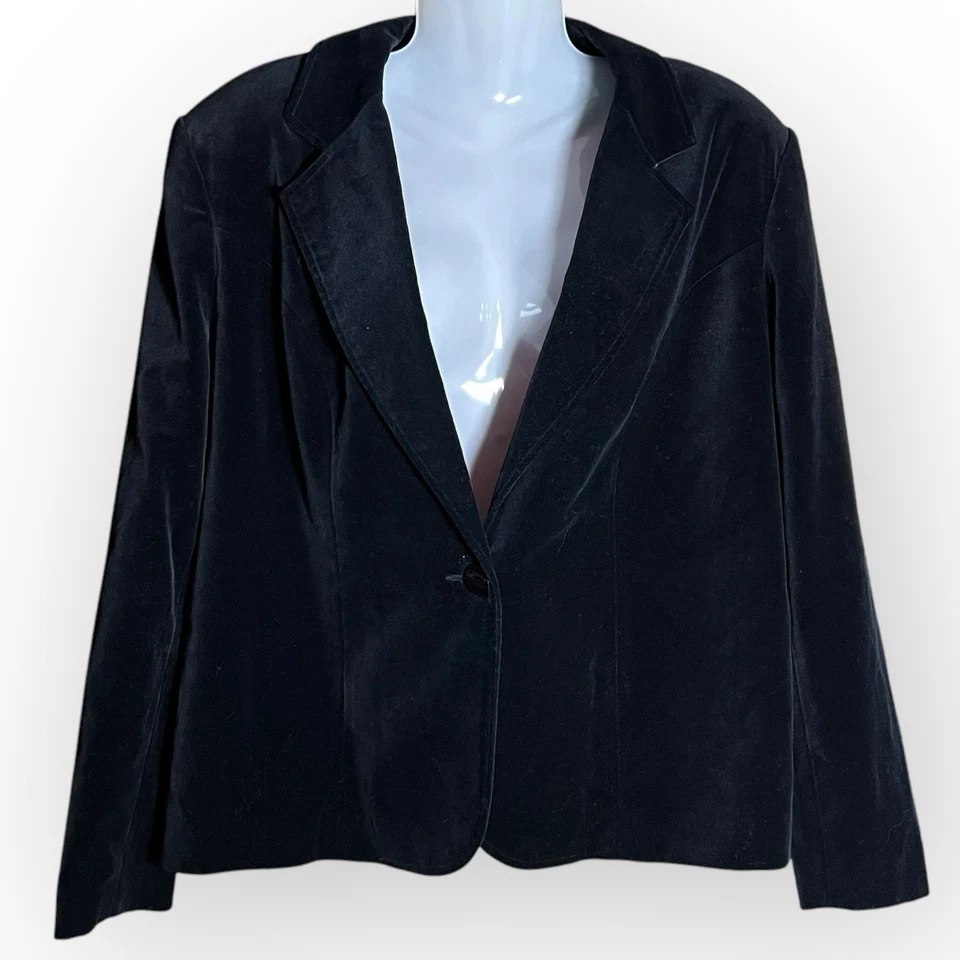 Blazer Studio Works Negro Terciopelo Un Botón Forrado Talla L Oficina Clásico Dinero Antiguo Foto 2 de 4