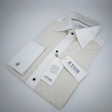 Eton Dress Shirt Mens M 15 1/2 - 39 White Pique Slim Fit Collared Button Up