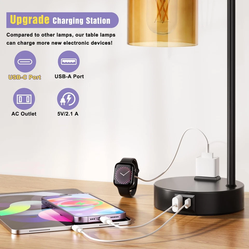 Industrial Touch Nightstand Lamps for Bedrooms Set of 2 - 3-Way Dimmable Tabl... - Image 3 of 4