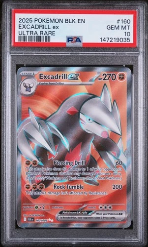 2025 POKEMON BLK EN-BLACK BOLT ULTRA RARE #160 EXCADRILL EX PSA 10