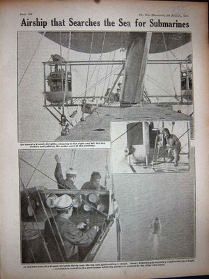 Alter Vintage Druck 1918 Ww1 französisches Luftschiff U-Boot Suche 20.