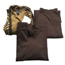 Nina Leonard Womens 3 Piece Skirt Set Sz M Brown Animal Print 3/4 Sleeve NWT