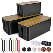 3 Pack Cable Management Box with 18 PCS 3pack, Wooden Black