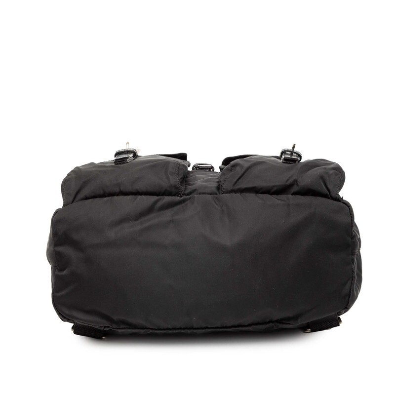 PRADA Triangle Logo Plate Backpack Black Nylon Leather Women s Used from japan thumbnail 3