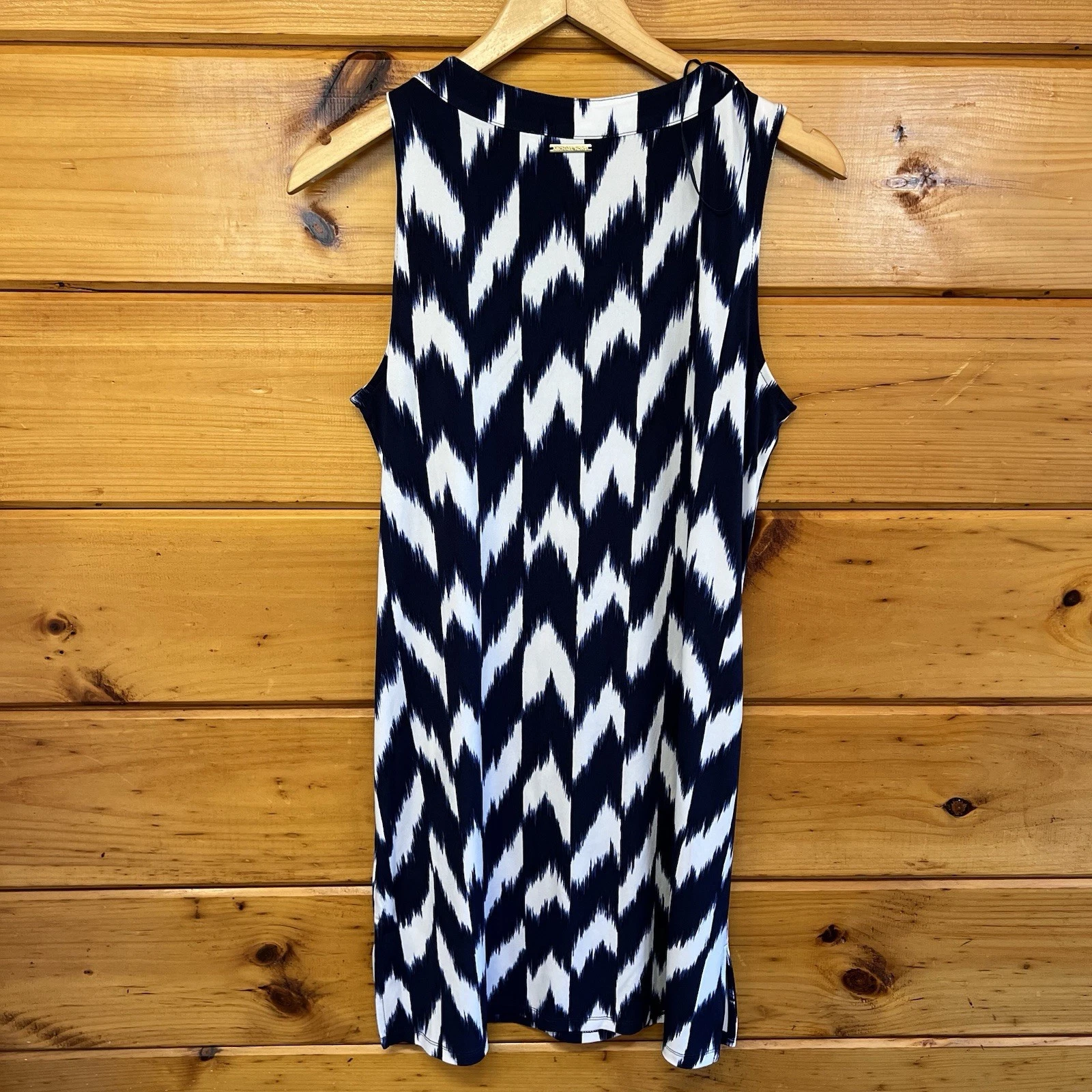 Abito donna Michael Kors blu navy bianco senza maniche elasticizzato dettagli dorati taglia M