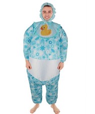 Adult Blue and White Printed Inflatable Costume, Jumpsuit Ideal for Halloween
