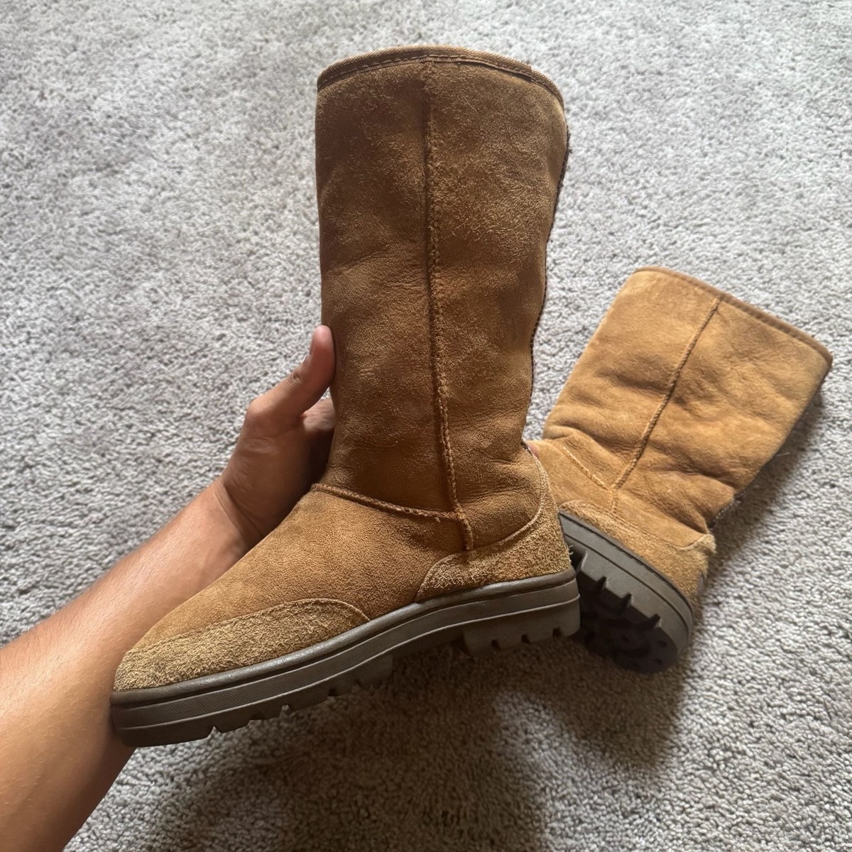 UGG Australia Chestnut Suede Sheepskin Tall Braid Boots View 4