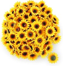 100 Pieces Mini Artificial Sunflower Heads, Yellow Fabric Flowers, Wedding Wr...