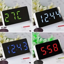 Small Digital Bedside LED Alarm Clocks Time Mirror Temperature Clock Calendar