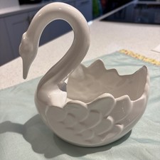 Vintage Ceramic Swan Planter Plant Pot White 16cm Cottagecore Decor