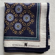 VTG Handkerchief Blue Cotton Circle Medallion Flourish Ornament Pocket Square 17