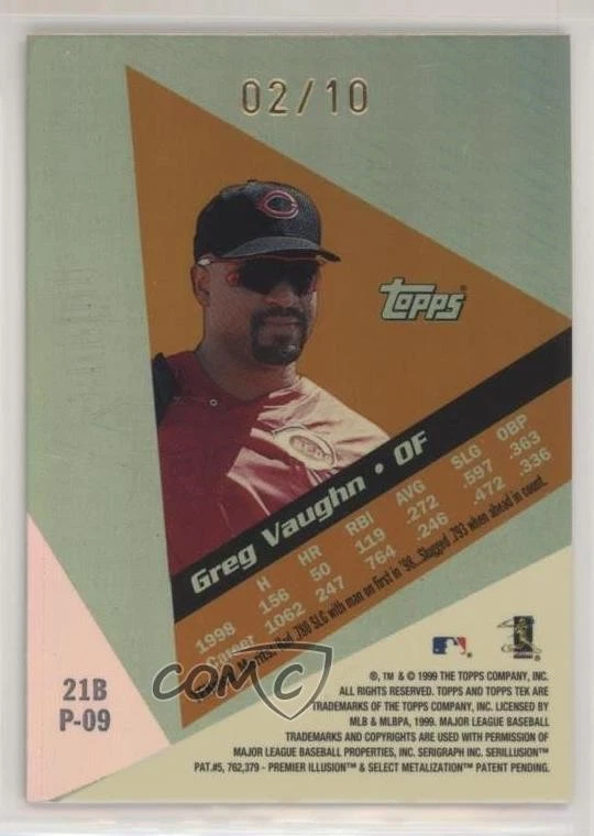 1999 Topps Tek Gold Pattern 09 /10 Greg Vaughn #21 - Image 2 of 2