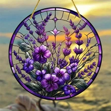 Acrylic Lavender Light Catcher Purple Floral Hanging Decor for Home Garden Art