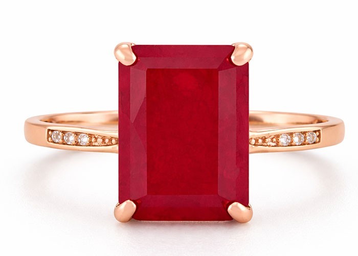 GENUINE 4.45 Cts RUBY & WHITE SAPPHIRES RING  14K ROSE GOLD PLATED (.925)
