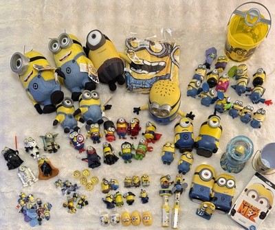 90+ Piece Minions Collectible Figures, Plush Toys, Buckets, Cartoon Blanket Lot