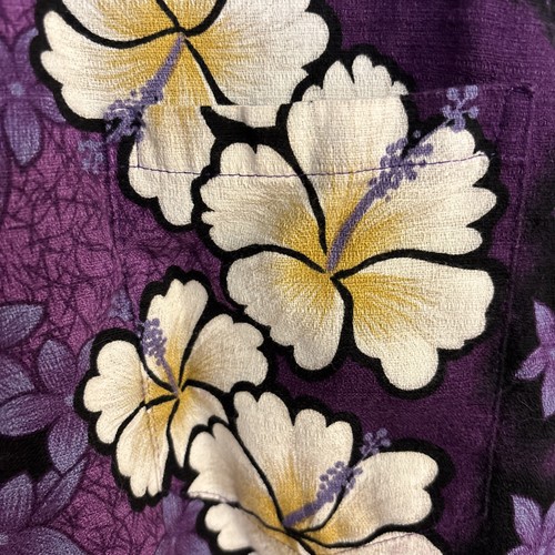 Camicia hawaiana viola Hilo Hattie XL tessuto corteccia bianco fiore di ibisco Lei Aloha - Foto 6 di 16