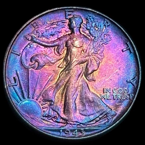 Walking Liberty Half Dollar Uncirculated 1943 90% Silver Monster Rainbow Toning