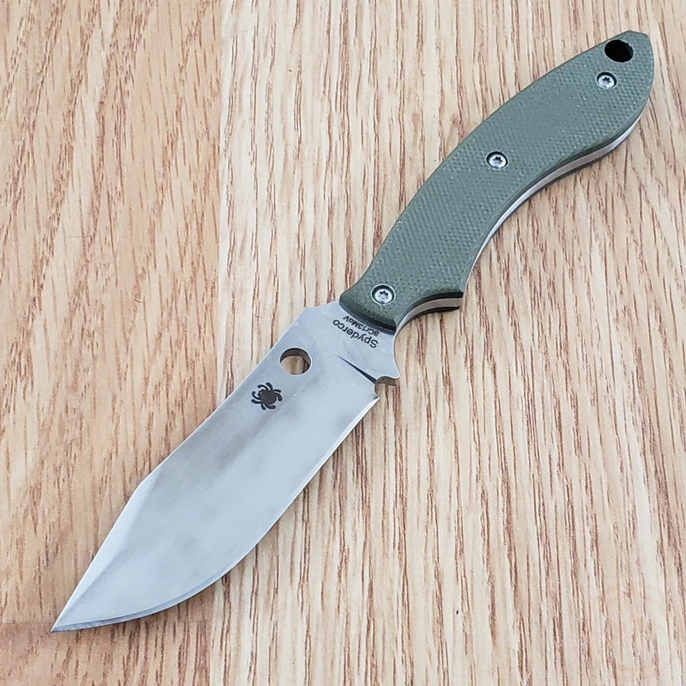 Cuchillo fijo Spyderco Stok 3" 8Cr13MoV acero hoja espiga completa mango verde G10 Foto 4 de 4