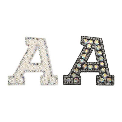 Iron on Decorative Letter a Black White Patch Glitter Pearl English Letter 2Pcs