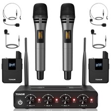 Wireless Microphone System, 4  10-Channel UHF Cordless Handheld Mic Set with