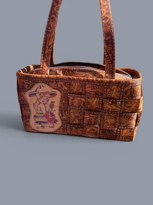 HARVEYS SID TEXAS ROSE TOOLED SEATBELT SATCHEL HANDBAG / LARGE 14'' X 8'' X 4 1/2''