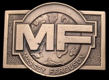 OB26127 NOS VINTAGE 1978 MASSEY FERGUSON TRACTOR MF GLOBE LOGO BUCKLE