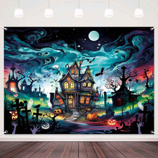 Halloween Cemetery Backdrop Horror Halloween Party Decorations Scary Haunted Hou