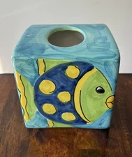 Neman Marcus made in Italy Tissue Box Fish Decor Hand Painted