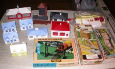 Vintage HO Plasticville Train Station Platform Switch Tower Houses Firehouse LOT