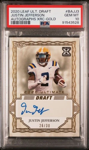 2020 Leaf Ultimate Draft Justin Jefferson Auto XRC-Gold /30 PSA 10 VIKINGS