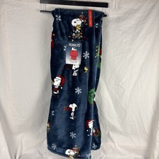Berkshire PEANUTS Snoopy Woodstock Blanket X Long 60x70 Winter Snowflake Blue