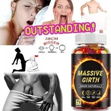 #1 BEST-MALE ENLARGER THICKER LONGER BIGGER 4" GROWTH ENLARGEMENT 60-300 GUMMIES