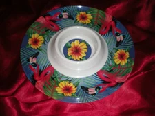 ROUND CHIP DIP PARTY TRAY PINK FLAMINGO MELAMINE CASUAL GOURMET