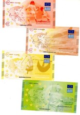 GRECE GREECE  LOT 4 BILLETS THÉMATIQUE 0 EURO SOUVENIR EUROSYMBOLES HYBRID