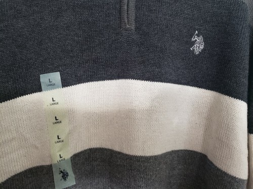 U.S. POLO ASSN. Large Blue/Black/Greys/White1/4 Zip Sweater NWT - Picture 2 of 5