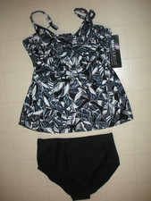 MIRACLESUIT Shimmer Shadows 2 PC Tankini Underwire Swimsuit Sz 38DD/14 NWT