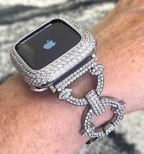 44 mm series 4,5,6,SE white Gold Lab Diamond Apple Watch Bezel Apple Watch band