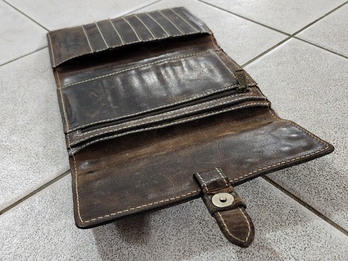 Patricia Nash Brown Italian Leather Wallet Clutch Purse Tri-Fold Button Closure - Picture 7 of 10