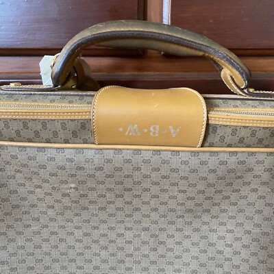 Vintage Gucci Brown Leather Soft Suitcase Luggage Stripes 31”x6