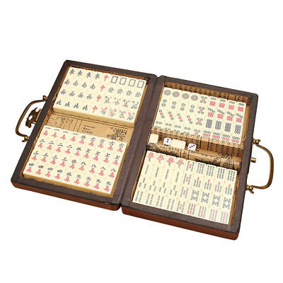 Portable Mahjong Set Interesting Chinese Mahjong Game Set Retro Mini Mahjong Set with 144 Tiles and Carrying Storage Box for Travel Party Family Leisure Time