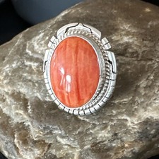 Women Orange Spiny Oyster Navajo Sterling Silver Ring Sz 8 N American 16034