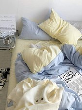 Sky Blue  Yellow Pastel Cotton Duvet Cover, Cotton Bedding Cover king size
