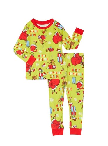New Dr. Seuss Toddler Boys Girls 2 Piece Grinch Pajama Set Green Red Size 3T