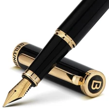 Black Fountain Luxury Pen, 24K Gilded Nib(Medium),German Schneider Ink Converter