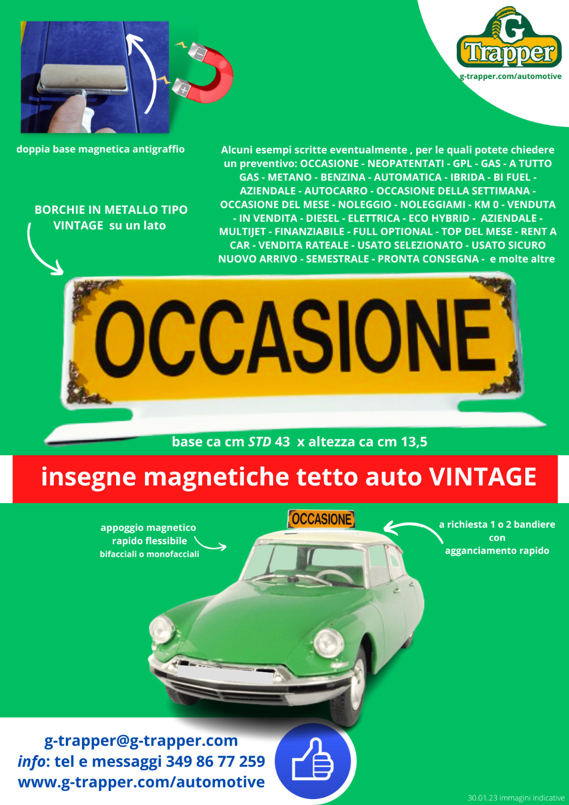 Cartello Magnetico Vintage G-Trapper per Tetto Auto - Occasione Gold