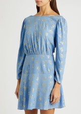 BNWT NEW RIXO Kyla Zodiac Blue Gold Constellation Mini Dress Size Large