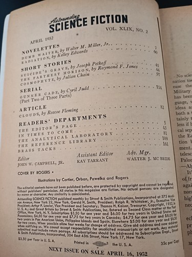 Astounding Science Fiction April 1952 Walter M. Miller Jr Dumb Waiter w1 - Imagen 8 de 8