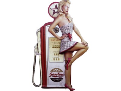 XXL Pinup Blechschild Gasoline Pünktchen Minikleid Tankstelle 88 x 57 cm YH60379