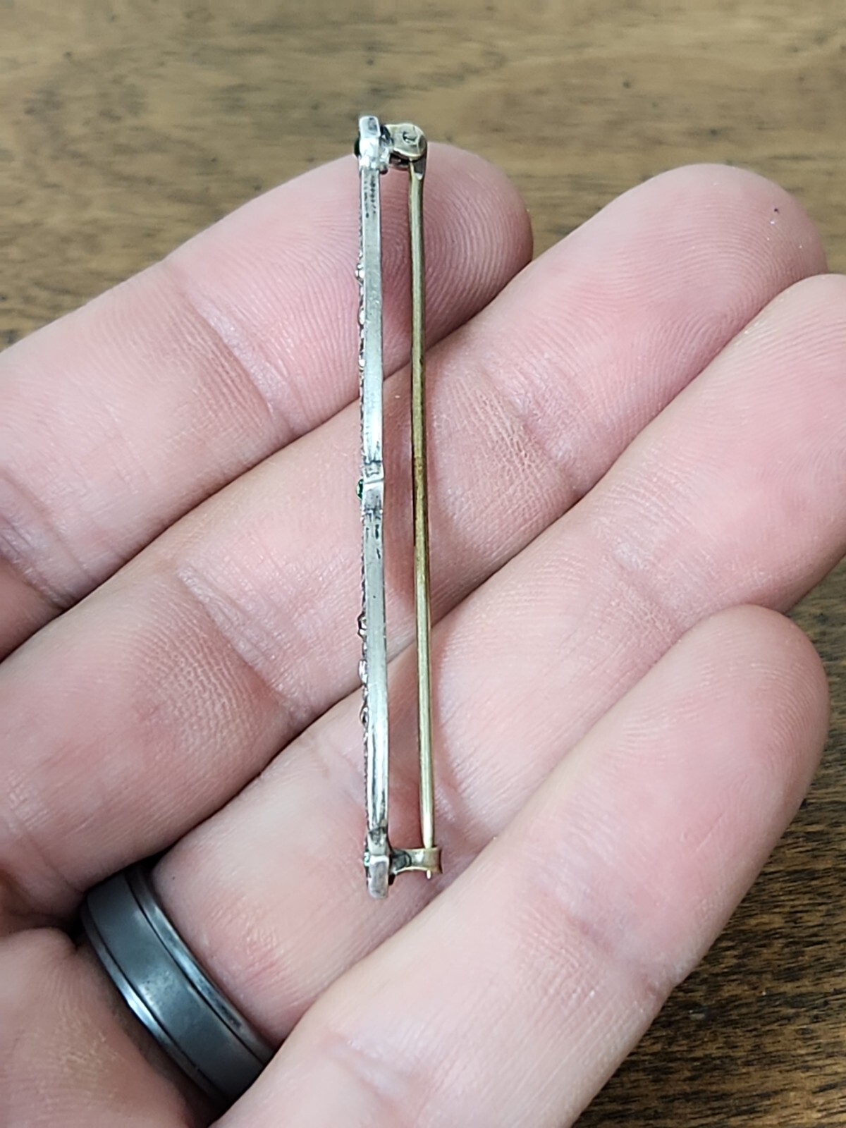 ANTIQUE MEN'S STERLING TIE BAR PIN BEAUTIFUL STONES Gem